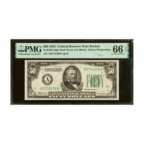 1934 $ 50 Federal Resesrve Boston PMG 66 # 208