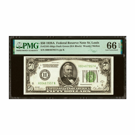 1928 A $ 50 Federal Reserve St Louis PMG 66 # 957
