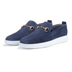 Men's Suede Slip On With Buckle Casual Loafers // Navy Blue (Euro: 40)