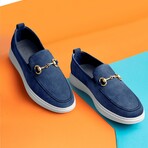 Men's Suede Slip On With Buckle Casual Loafers // Navy Blue (Euro: 44)