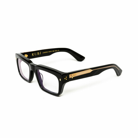 London // Men's 18KT Gold Rectangular Eyeglasses // Black + Clear