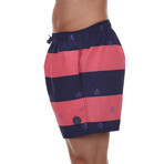 Striped w/ Skulls Swimsuit // Navy Blue + Pink (S)