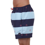 Striped w/ Skulls Swimsuit // Navy Blue + Light Blue (S)