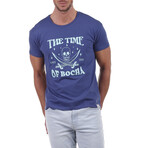 Front Pirate Skull Crewneck T-Shirt // Blue (S)