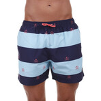 Striped w/ Skulls Swimsuit // Navy Blue + Light Blue (S)
