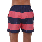 Striped w/ Skulls Swimsuit // Navy Blue + Pink (S)