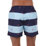 Striped w/ Skulls Swimsuit // Navy Blue + Light Blue (S)