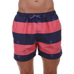 Striped w/ Skulls Swimsuit // Navy Blue + Pink (S)