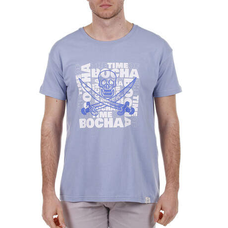 Front Time Pirate Skull Crewneck T-Shirt // Light Blue (S)