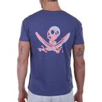Back Pirate Skull Crewneck T-Shirt // Blue (S)
