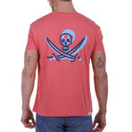 Back Pirate Skull Crewneck T-Shirt // Coral (S)