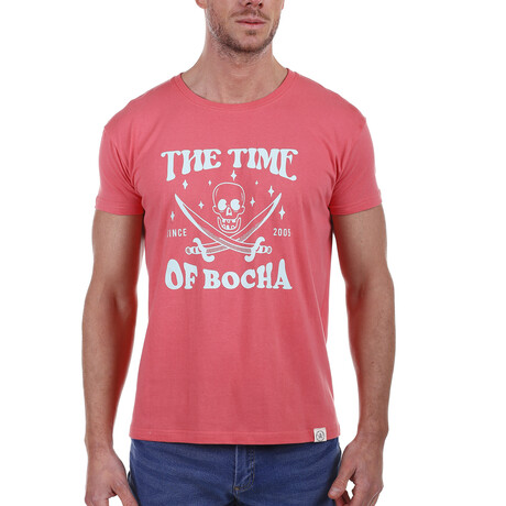 Front Pirate Skull Crewneck T-Shirt // Coral (S)
