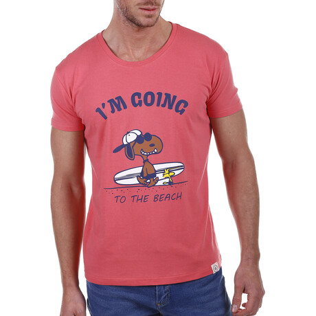 Front Snoppy to the Beach Crewneck T-Shirt // Coral (S)