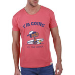 Front Snoppy to the Beach Crewneck T-Shirt // Coral (S)