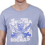 Front Time Pirate Skull Crewneck T-Shirt // Light Blue (S)