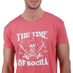 Front Pirate Skull Crewneck T-Shirt // Coral (S)