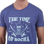 Front Pirate Skull Crewneck T-Shirt // Blue (S)