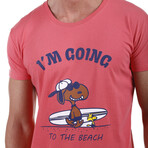 Front Snoppy to the Beach Crewneck T-Shirt // Coral (S)