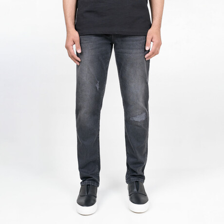 Rave // Charcoal Grey Rip & Repair Slim Fit Jeans - Lift // Black/Grey (30 / 30)