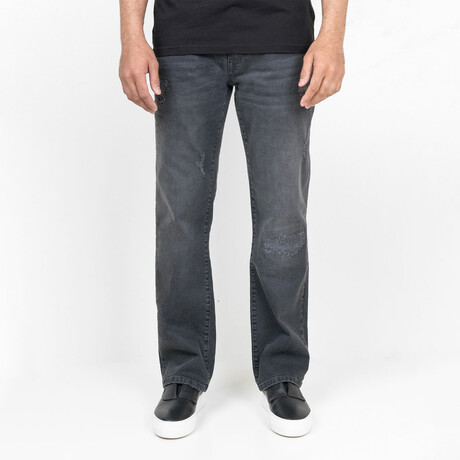 Fran // Charcoal Grey Rip & Repair Straight Fit Jeans - Clay // Black/Grey (30 / 32)