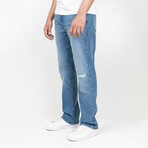 Luke // Medium Wash Slight Rip & Repair Straight Fit Jeans - Sage // Indigo (30 / 30)