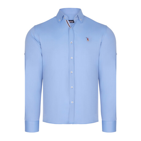 Placket Detail Button Down Shirt // Baby Blue (S)
