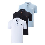 Set of 3 Short Sleeve Henley // Light Blue + Black + White (S)