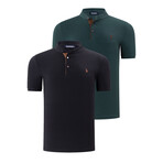 Set of 2 Short Sleeve Henley // Dark Green + Black (S)