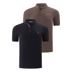 Set of 2 Short Sleeve Henley // Brown + Black (S)