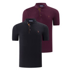 Set of 2 Short Sleeve Henley // Wine + Black (S)