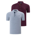 Set of 2 Short Sleeve Henley // Gray Melange + Wine (S)