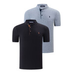 Set of 2 Short Sleeve Henley // Gray Melange + Black (S)