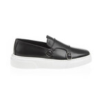 Leather Double Monk Strap Loafers // Black (Euro: 45)