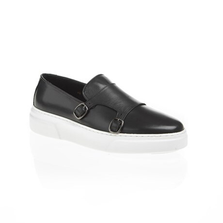 Leather Double Monk Strap Loafers // Black (Euro: 39)