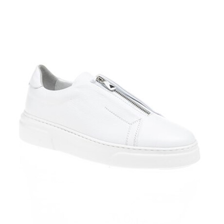 Leather Zippered Sneakers // White (Euro: 39)