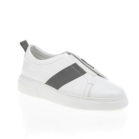 Leather Stripe Detail Zippered Sneakers // White + Black (Euro: 39)