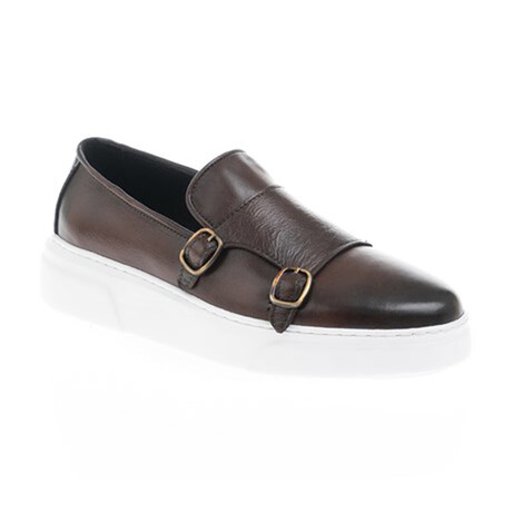 Leather Double Monk Strap Loafers // Brown (Euro: 39)