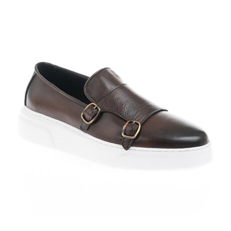 Leather Double Monk Strap Loafers // Brown (Euro: 41)