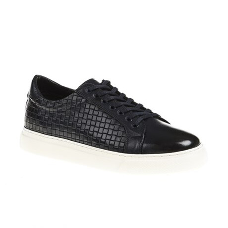 Leather Square Patterned Sneakers // Navy Blue (Euro: 39)