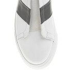 Leather Stripe Detail Zippered Sneakers // White + Black (Euro: 42)