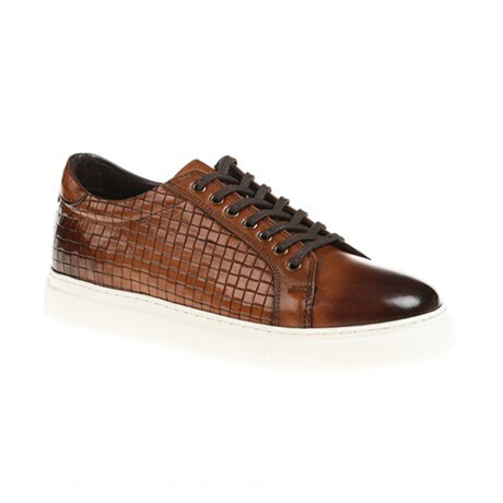 Leather Square Patterned Sneakers // Tan (Euro: 39)