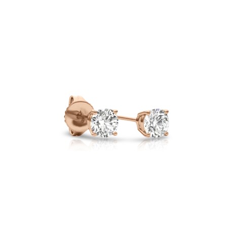 14K Rose Gold Round Cut Earth-Mined Diamond Stud Earrings // New