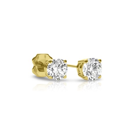 14K Yellow Gold Round Cut Earth-Mined Diamond Stud Earrings II // New