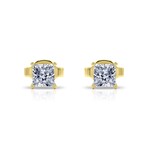 14K Yellow Gold Princess Cut Earth-Mined Diamond Stud Earrings V // New