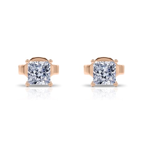 14K Rose Gold Princess Cut Earth-Mined Diamond Stud Earrings // New
