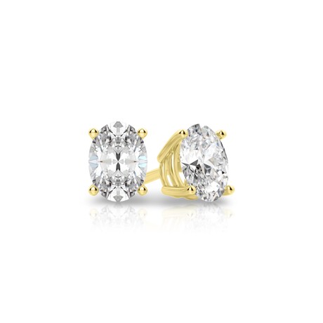 14K Yellow Gold Oval Cut Earth-Mined Diamond Stud Earrings // New