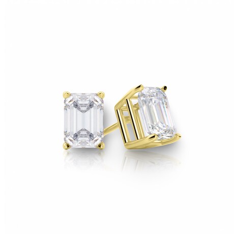 14K Yellow Gold Emerald Cut Earth-Mined Diamond Stud Earrings // New
