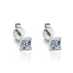 14K White Gold Princess Cut Earth-Mined Diamond Stud Earrings V // New