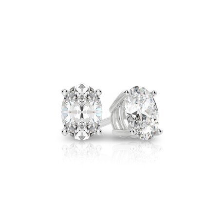 14K White Gold Oval Cut Earth-Mined Diamond Stud Earrings // New