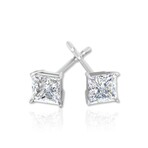 14K White Gold Princess Cut Earth-Mined Diamond Stud Earrings // New